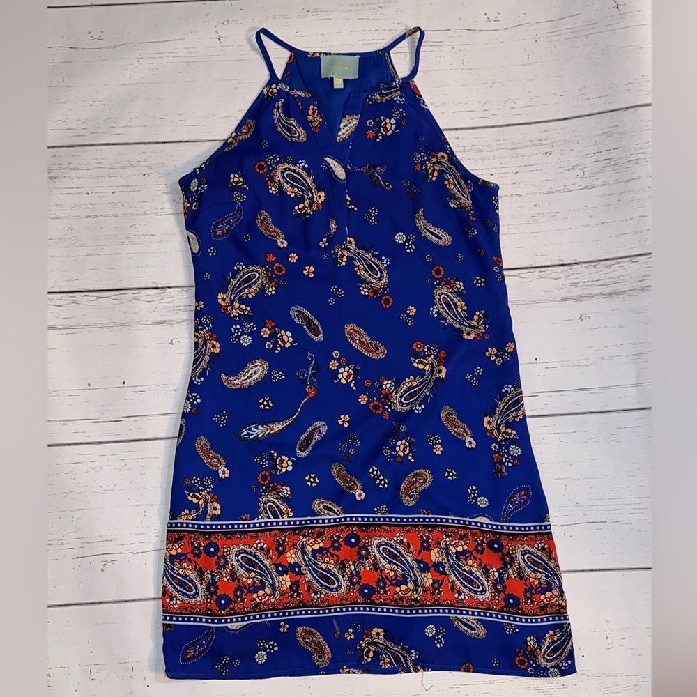 Skies Are Blue Paisley Print Racerback Dress in Indigo size Small